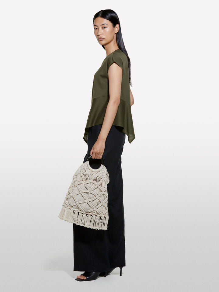 T-shirt with asymmetric flounce - women's short sleeve t-shirts - Military Green | Sisley image number 2